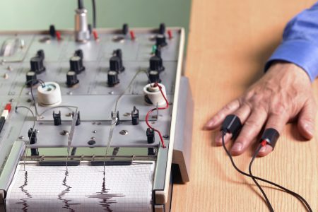 Man undergoing polygraph, or lie detector, test. (Getty Images)