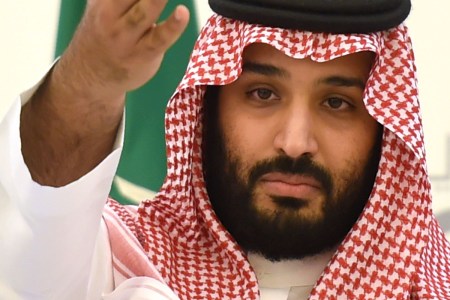 Saudi Defense Minister and Deputy Crown Prince Mohammed bin Salman gestures during a press conference in Riyadh, on April 25, 2016  (FAYEZ NURELDINE/AFP/Getty Images)