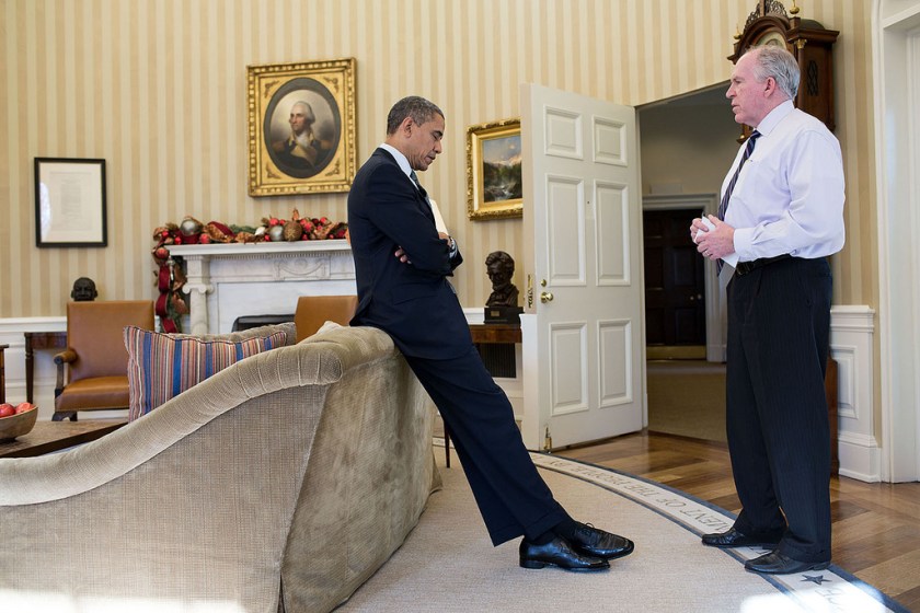 "The President reacts as John Brennan briefs him on the details of the shootings at Sandy Hook Elementary School in Newtown, Conn. The President later said during a TV interview that this was the worst day of his Presidency." (Official White House Photo by Pete Souza)(Official White House Photo)