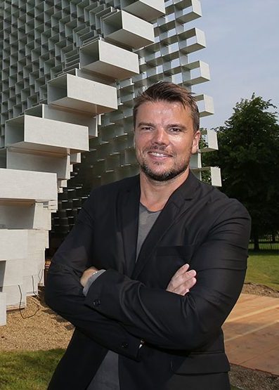 Danish architect Bjarke Ingels poses by the newly installed Serpentine gallery Pavilion designed by Ingels on June 7, 2016 in London. (Daniel Leal-Olivas/Getty Images)