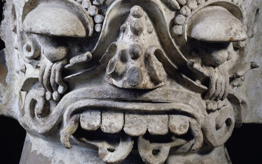 MEXICO - NOVEMBER 17: Terracotta brazier depicting Tlaloc (or Nuhualpilli), god of rain and fertility, Mexico. Aztec civilisation, 14th-16th century. Detail of the head. Mexico City, Museo Del Templo Mayor (Archaeological Museum) (Photo by DeAgostini/Getty Images)