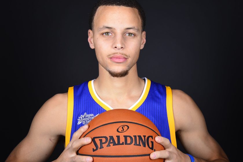 Stephen Curry #30 of the Golden State Warriors for the Degree Shooting Stars poses for a portrait prior to the 2015 State Farm All-Star Saturday Night on February 14, 2015 at Barclays Center in Brooklyn, New York. (David Dow/NBAE via Getty Images)
