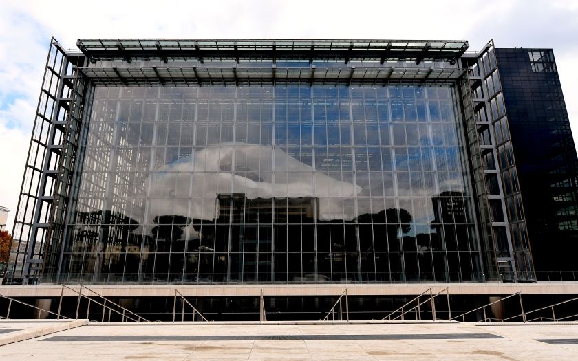A general view shows the new Convention center named "The cloud" ("La Nuvola" in Italian) designed by Italian architect Massimiliano Fuksas on October 19, 2016 in the Eur business district in Rome. The congress center will be inaugurated on October 29, 2016. (Alberto Pizzoli/AFP/Getty Images)