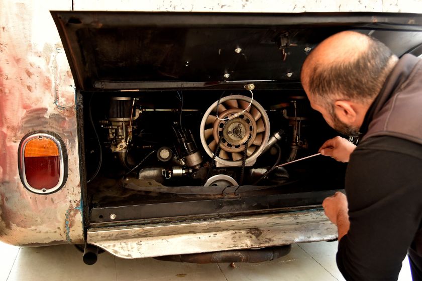 Nucci, a mechanic of the "T1 specialist" team works on the restoration of a van, on November 3, 2016 at the garage in Florence. (Alberto Pizzoli/AFP/Getty Images)