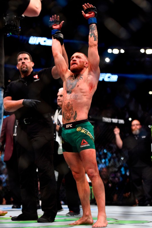 Conor McGregor of Ireland celebrates after defeating Nate Diaz in their welterweight bout during the UFC 202 event at T-Mobile Arena on August 20, 2016 in Las Vegas, Nevada. (Photo by Jeff Bottari/Zuffa LLC/Zuffa LLC via Getty Images)