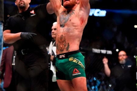 Conor McGregor of Ireland celebrates after defeating Nate Diaz in their welterweight bout during the UFC 202 event at T-Mobile Arena on August 20, 2016 in Las Vegas, Nevada. (Photo by Jeff Bottari/Zuffa LLC/Zuffa LLC via Getty Images)