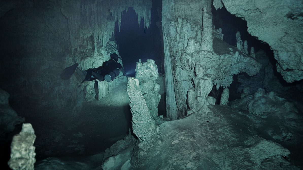 Exploring an Underwater Cave in the Yucatan Peninsula