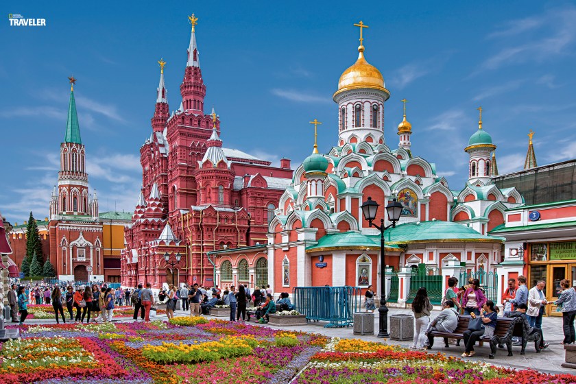 The State History Museum and the Kazan Cathedral in Moscow's Red Square. (Courtesy National Geographic Traveler)