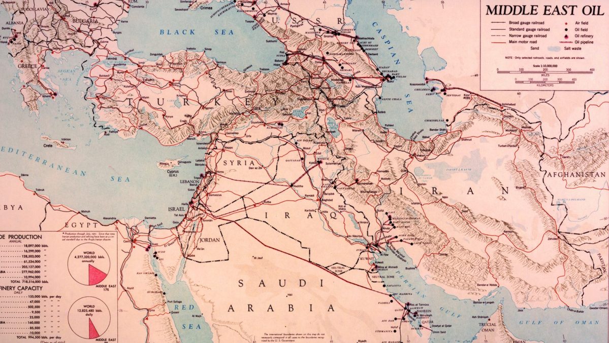 Oil capacity and production throughout the Middle East in 1951. (Central Intelligence Agency)