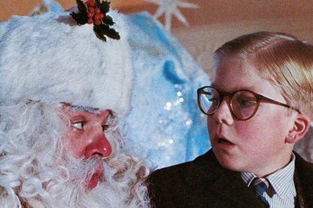 Peter Billingsley sits on Santa's lap in a scene from the film 'A Christmas Story', 1983. (Photo by Metro-Goldwyn-Mayer/Getty Images)