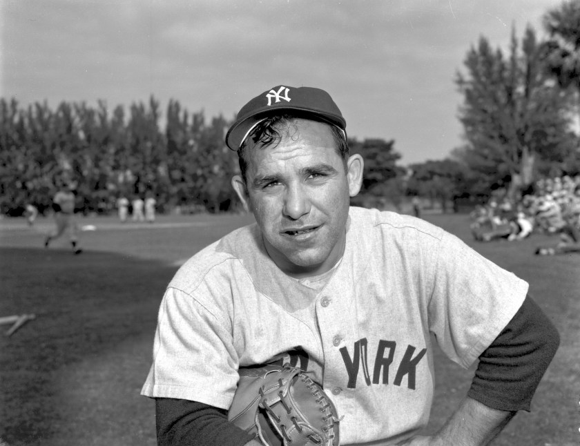 Catcher Yogi Berra #8 of the New York Yankees poses for a portrait during Spring Training circa 1950's in St. Petersburg, Florida. (Kidwiler Collection/Diamond Images/Getty Images)