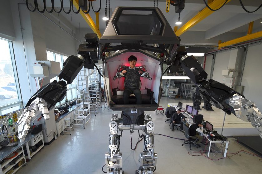 Engineers test a 13-foot-tall humanoid manned robot dubbed Method-2 in a lab of the Hankook Mirae Technology in Gunpo, south of Seoul, on December 27, 2016. The giant human-like robot bears a striking resemblance to the military robots starring in the movie "Avatar" and is claimed as a world first by its creators from a South Korean robotic company. (JUNG YEON-JE/AFP/Getty Images)
