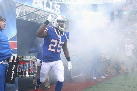 ORCHARD PARK, NY - NOVEMBER 27: LeSean McCoy #25 of the Buffalo Bills comes out of the tunnel as he is introduced before the start of NFL game action against the Jacksonville Jaguars at New Era Field on November 27, 2016 in Orchard Park, New York. (Photo by Tom Szczerbowski/Getty Images)