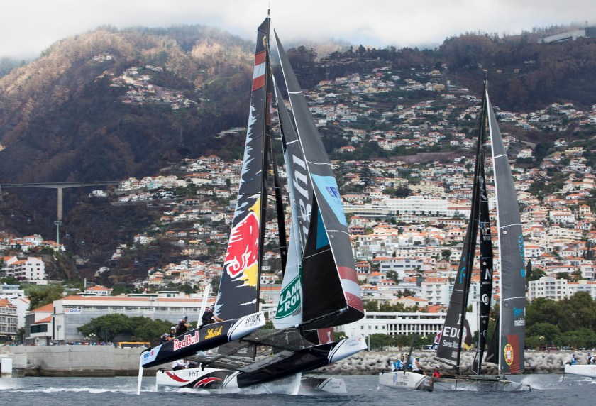 Red Bull Sailing Team performs during the Extreme Sailing Series, Act 6, in Madeira, Portugal 24 September, 2016. (Lloyd Images/Extreme Sailing Series/Red Bull Content Pool )