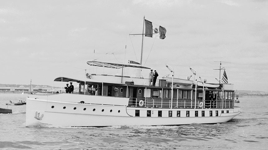 View of the United States presidential yacht, the USS Sequoia, on the Potomac River during a state visit by the President of Mexico Adolfo Lopez Mateos, New York, October 1959. (Photo by Al Fenn/The LIFE Picture Collection/Getty Images)