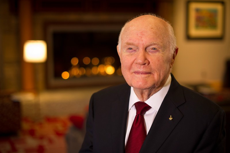 COLUMBUS, OHIO - FEBRUARY 20: In this handout provided by NASA, former U.S. Sen. and astronaut John Glenn poses for a portrait shortly after doing live television interviews from the Ohio State University Union building on February 20, 2012 in Columbus, Ohio. Today marks the 50th anniversary of Glenn's historic flight as the first American to orbit Earth. (Photo by Bill Ingalls/NASA via Getty Images)