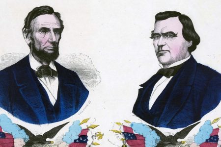 Campaign banner for Republican ticket in 1864 (Photo by: Universal History Archive/UIG via Getty images)