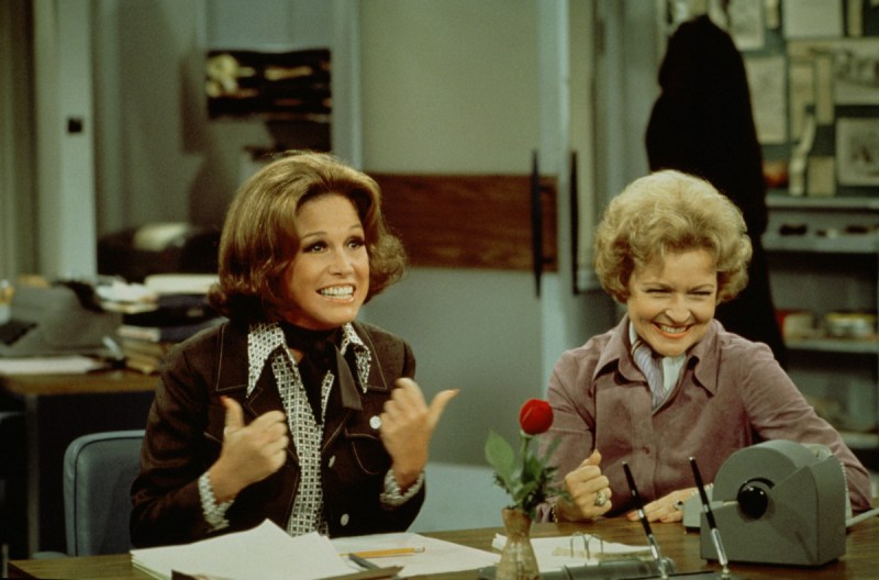 The Mary Tyler Moore Show: Mary Tyler Moore as Mary Richards, and Betty White as Sue Ann Nivens (CBS Photo Archive/Getty Images)