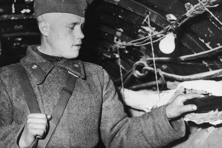 A Soviet soldier inside the 350 yard tunnel extending from the American Sector of Berlin into the Soviet Sector on April 26, 1956. Later admitting to the wiretapping, the CIA said 40,000 hours of telephone conversations were recorded.(Keystone/Getty Images)