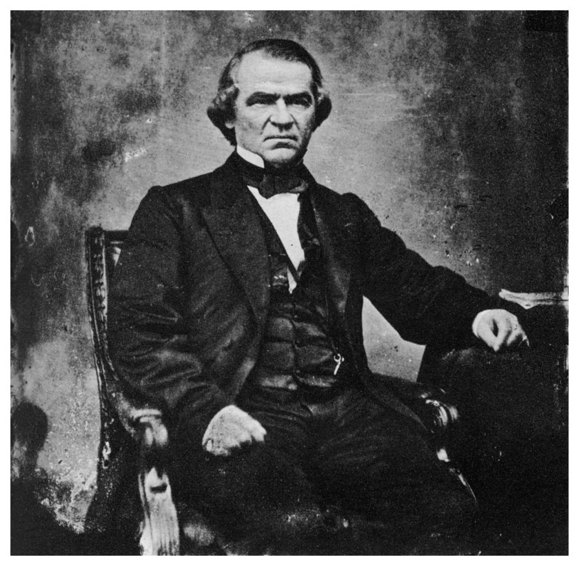Portait of Andrew Johnson, 17th President of the United States, by Matthew Brady. His policies of conciliation towards the South after the Civil War and his vetoing of civil rights bills led to bitter confrontation with the Radical Republicans in Congress. They made two attemts to have Johnson impeached, the second of which only failed by one vote in the Senate. He was defeated by Ulysses S Grant in the 1868 presidential election and one of his last acts in office was to grant an unconditional amnesty to all Confederates on Christmas Day 1868. A print from Mathew Brady Historian with a Camera by James D Horan, Bonanza Books, New York, 1955. (The Print Collector/Print Collector/Getty Images)