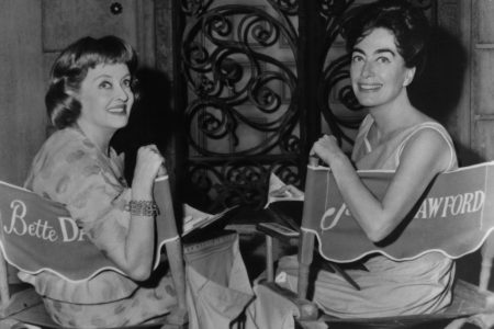 Bette Davis and Joan Crawford in between scenes from the film 'What Ever Happened To Baby Jane?', 1962. (Photo by Warner Brothers/Getty Images)