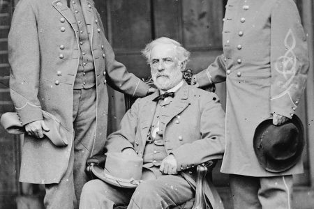 (The Art Archive/REX/Shutterstock)
Major-General George Washington Custis LEE, with his father, Robert E. LEE (seated), 1807-70 and Lt. Col. Walter Herron TAYLOR, Lee's chief of staff, shortly after the surrender at Appomattox, photographed at Lee's Franklin St. home, Richmond, Va., April 1965. Robert E. Lee, Confederate general and commander of the Army of Northern Virginia during the American Civil War. (Mathew Brady)
Art - various
Artist: BRADY, Mathew (1822-1896, American)