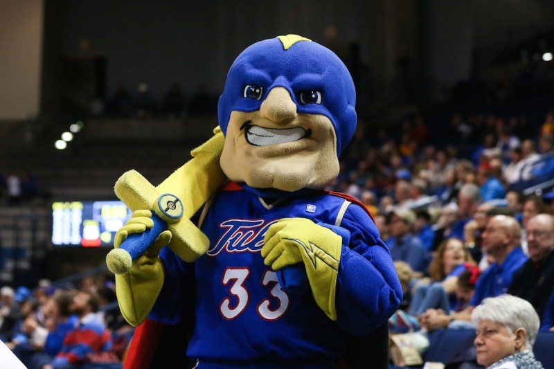 TULSA, OK - JANUARY 28: Tulsa Golden Hurricane mascot working the crowd during the AAC Mens basketball game between the Central Florida Knights and Tulsa Golden Hurricane on January 28, 2017, at the Reynolds Center in Tulsa, Oklahoma. (Photo by David Stacy/Icon Sportswire via Getty Images)