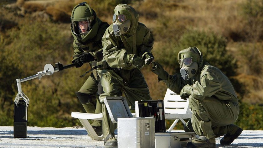 Members of the Czech Nuclear, Biological and Chemical Defense Team take part in the NATO Response Force demonstration on the exercise field November 20, 2003 in Doganbey, Turkey. (Scott Barbour/Getty Images)