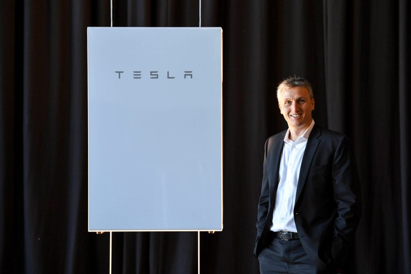 Lyndon Rive, Vice President of Energy Products at Tesla is seen speaking at the launch of the Tesla Powerwall 2 on March 9, 2017 in Melbourne, Australia. Rive is also the CEO and co-founder of SolarCity. (Eddie Jim/Fairfax Media via Getty Images)
