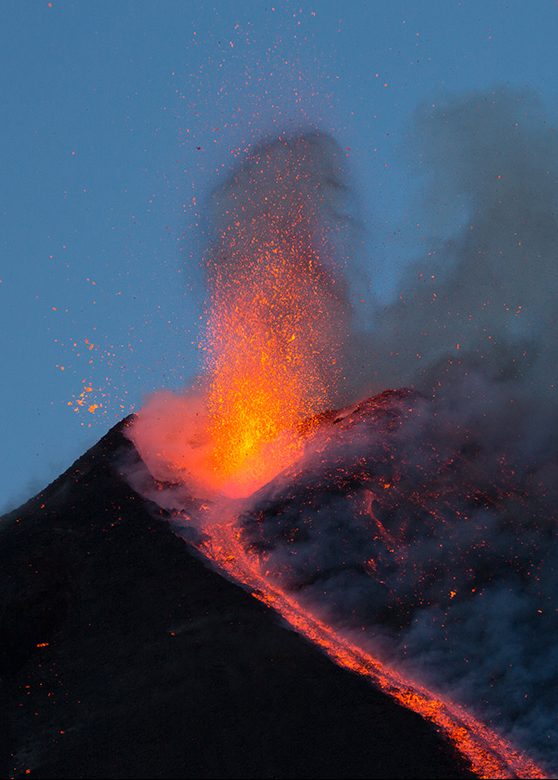 SICILY, ITALY - FEBRUARY 28: Mount Etna, spewing strombolian explosions on February 28, 2017 in Sicily, Italy.

Mount Etna in Sicily, Italy is erupting after being mostly dormant for the last two years. Considered one of the most active volcanos in the world, it blew its top and spewed bright orange lava into the sky on Monday night. There is no direct danger to the towns or airport on the island but authorities will continue to monitor the growing ash cloud.

PHOTOGRAPH BY Marco Restivo / Barcroft Images

London-T:+44 207 033 1031 E:hello@barcroftmedia.com -
New York-T:+1 212 796 2458 E:hello@barcroftusa.com -
New Delhi-T:+91 11 4053 2429 E:hello@barcroftindia.com www.barcroftimages.com (Photo credit should read Marco Restivo / Barcroft Images / Barcroft Media via Getty Images)
