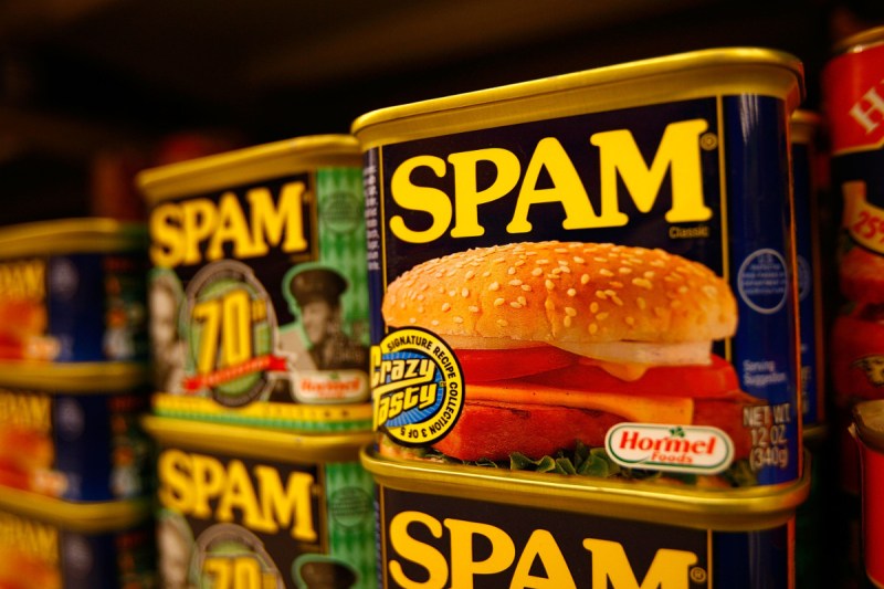 Spam, the often-maligned classic canned lunch meat made by Hormel Foods, is seen on a grocery store shelf (David McNew/Getty Images)