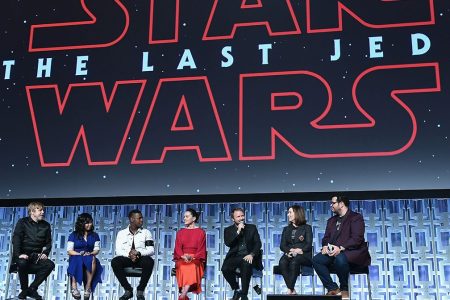Mark Hamill, Kelly Marie Tran ,John Boyega, Daisy Ridley, Rian Johnson, Kathleen Kennedy and Josh Gad attend the Star Wars Celebration day 02 on April 14, 2017 in Orlando, Florida. (Photo by Gustavo Caballero/Getty Images)