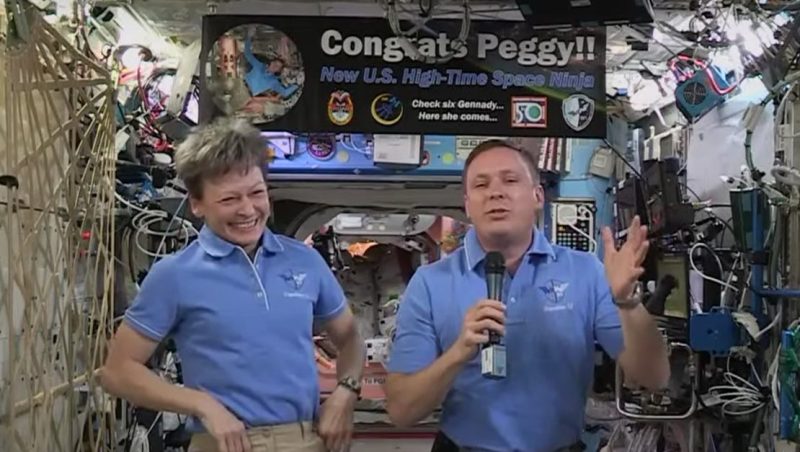 Astronaut Peggy Whitson aboard the International Space Station (White House/YouTube/LiveStream)