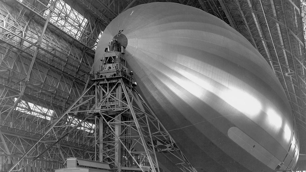 USS Macon inside Hanger One at the Ames Research Center (NASA/Ames Research Center)