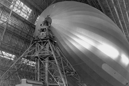 USS Macon inside Hanger One at the Ames Research Center (NASA/Ames Research Center)