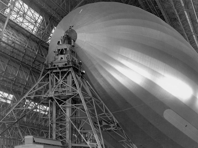 USS Macon inside Hanger One at the Ames Research Center (NASA/Ames Research Center)