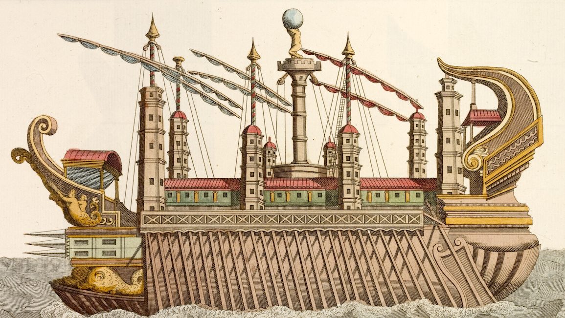 An 18th-century print of a royal barge as used by L. Nemi or Caligula. (Photo by Michael Nicholson/Corbis via Getty Images)