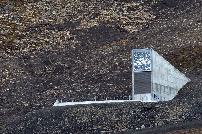 Entrance to the Svalbard Global Seed Vault, largest seed bank in the world near Longyearbyen on the Norwegian island of Spitsbergen. (Photo by: Arterra/UIG via Getty Images)