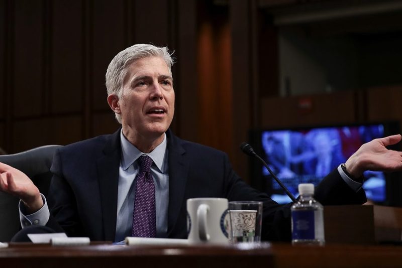 Judge Neil Gorsuch testifies during the second day of his Supreme Court confirmation hearing before the Senate Judiciary Committee in the Hart Senate Office Building on Capitol Hill, March 21, 2017 in Washington. Gorsuch was nominated by President Donald Trump to fill the vacancy left on the court by the February 2016 death of Associate Justice Antonin Scalia. (Photo by Drew Angerer/Getty Images)