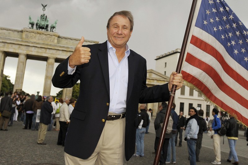 Michael Reagan, the son of former US president Ronald Reagan, poses for a photo in front of Berlin's landmark Brandenburg Gate on June 12, 2009. (Michael Gottschalk/AFP/Getty Images)
