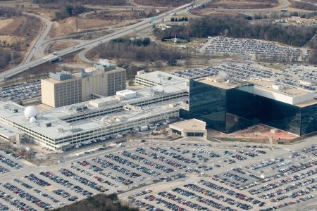 The National Security Agency (NSA) headquarters at Fort Meade, Maryland, as seen from the air, January 29, 2010.      AFP PHOTO/Saul LOEB (Photo credit should read SAUL LOEB/AFP/Getty Images)