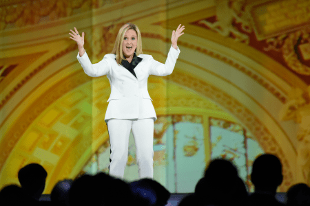 Samantha Bee on stage hosting "Not the White House Correspondents' Dinner on April 29,
 2017 in Washington,
 D.C. (Samantha Bee Handout/Brand Central)