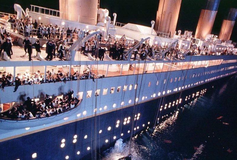 HOLLYWOOD, CA - JANUARY 19: A scene from the movie "Titanic" which was nominated for a record-tying 14 Academy Awards 10 February. "Titantic" won 11 Oscars, including Best Picture, Best Director and tied the 1959 movie "Ben Hur" for winning the most Oscars of any movie. (Photo credit should read MERIE WALLACE/AFP/Getty Images)