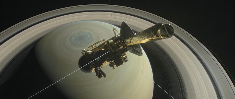 This illustration shows Cassini above Saturn's northern hemisphere prior to one of its 22 Grand Finale dives. (NASA/JPL-Caltech)