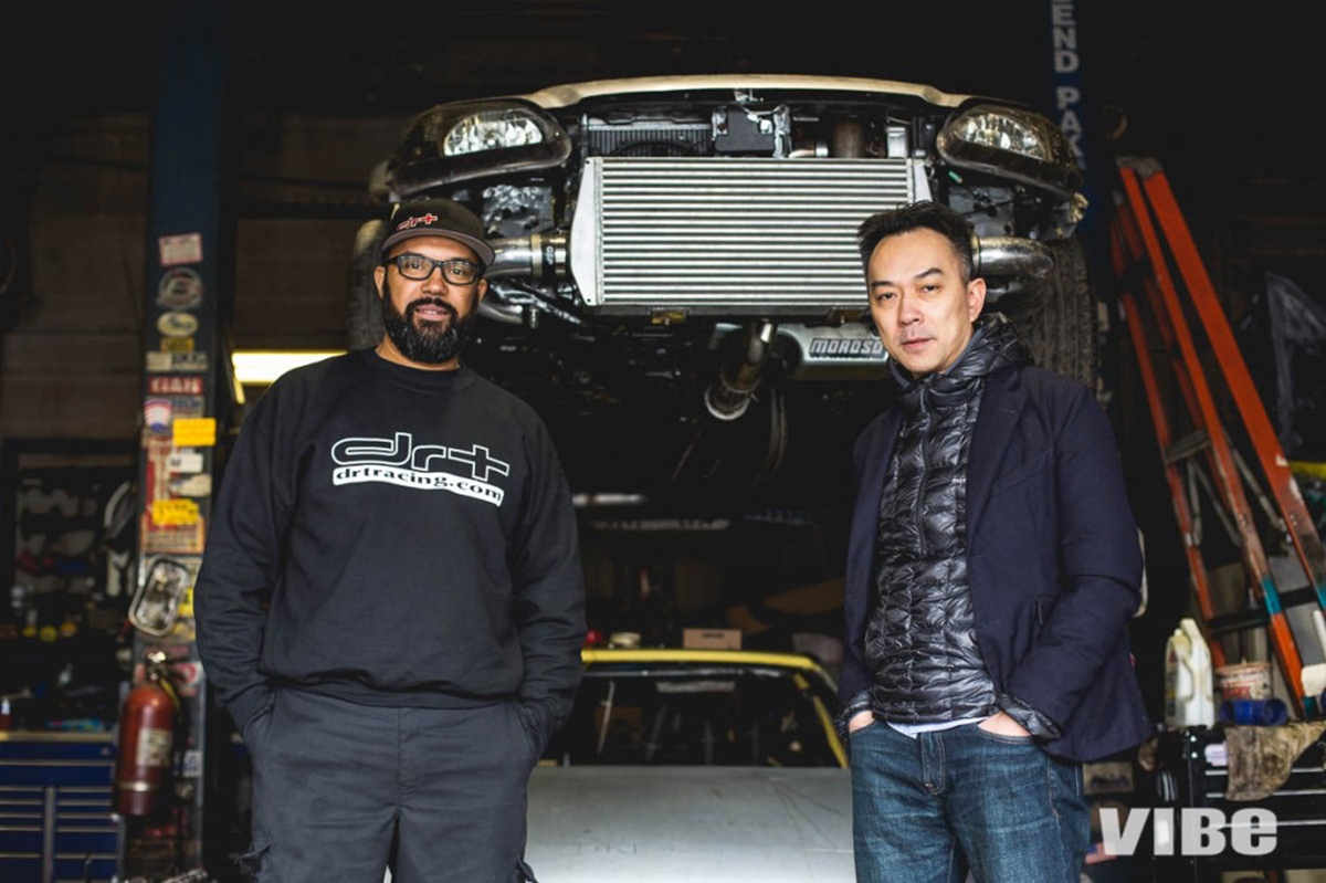 Rafael Estevez (l.), the basis for Vin Diesel's character in the 'Fast and Furious' movies, with writer Kenneth Li, whose article, 'Racer X,' was inspiration for franchise. (Jason Chandler/Vibe Magazine)