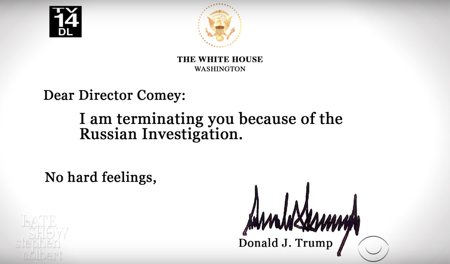 Colbert's mock Comey letters.