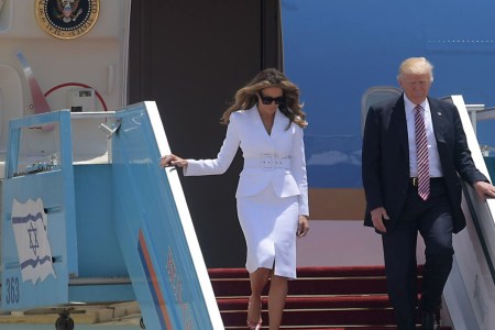 US President Donald Trump and First Lady Melania Trump arrive at Ben Gurion International Airport in Tel Aviv on May 22, 2017, as part of his first trip overseas.