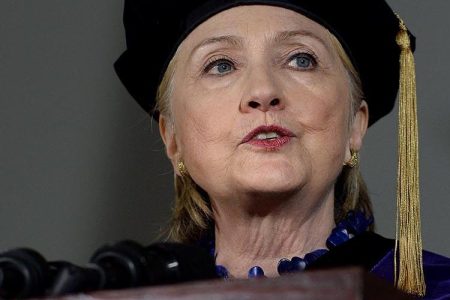 Hillary Clinton speaks at commencement at Wellesley College May 26, 2017 in Wellesley, Massachusetts. Clinton graduated from Wellesley College in 1969.