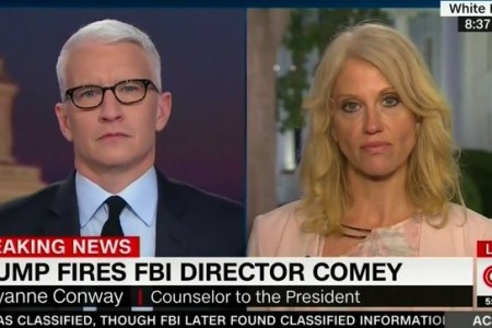 Anderson Cooper interviews Kellyanne Conway on CNN.