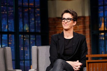 Political commentator Rachel Maddow during an interview with Seth Meyers (Photo by: Lloyd Bishop/NBC/NBCU Photo Bank via Getty Images)